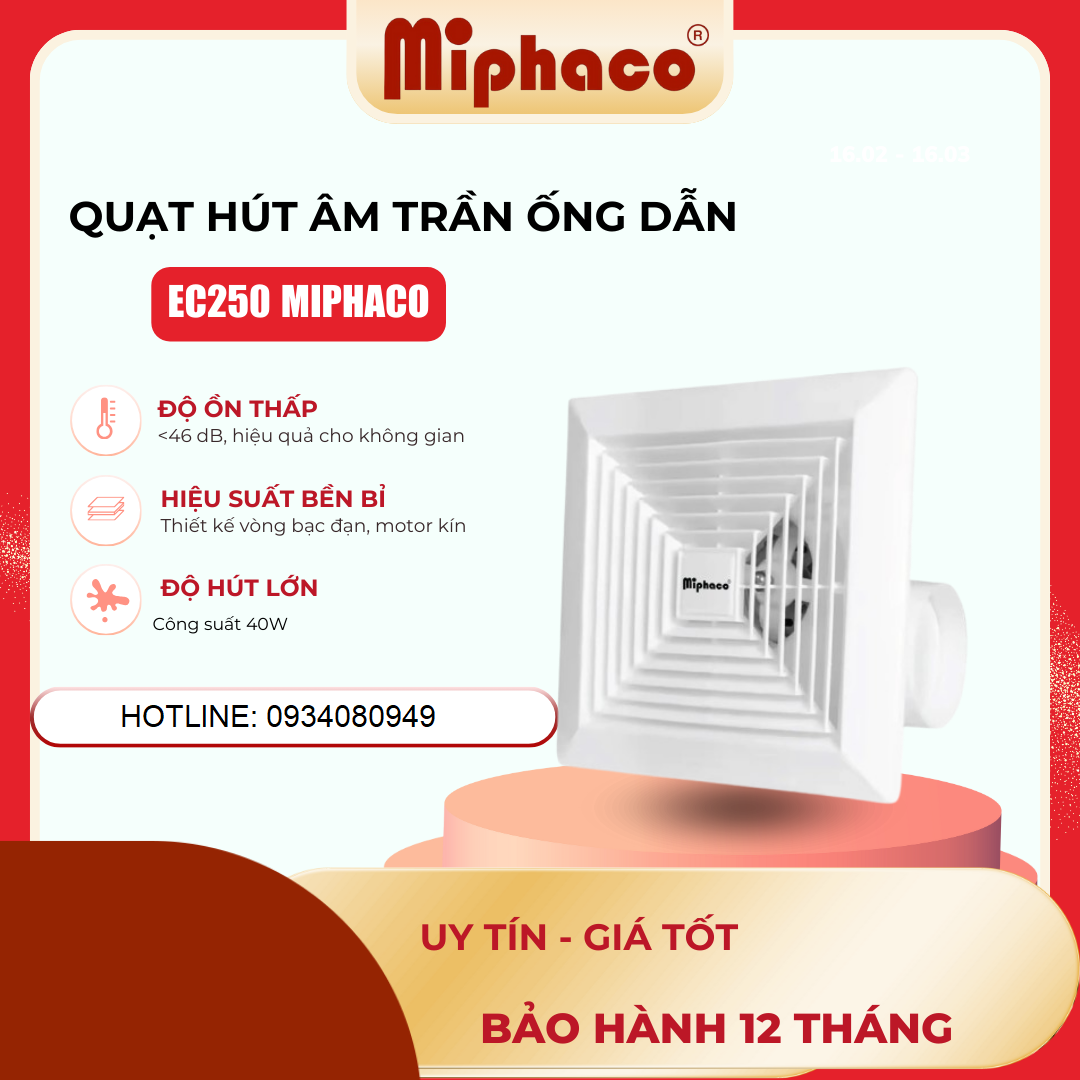 Quạt hút âm trần có ống Miphaco EC-250