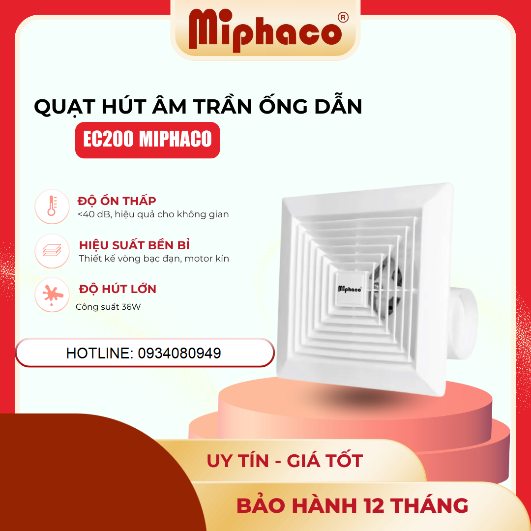Quạt hút âm trần có ống Miphaco EC-200